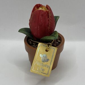 Cute Small Red Ceramic Flower Sculpture Art 2.5 Inches Flower Decor